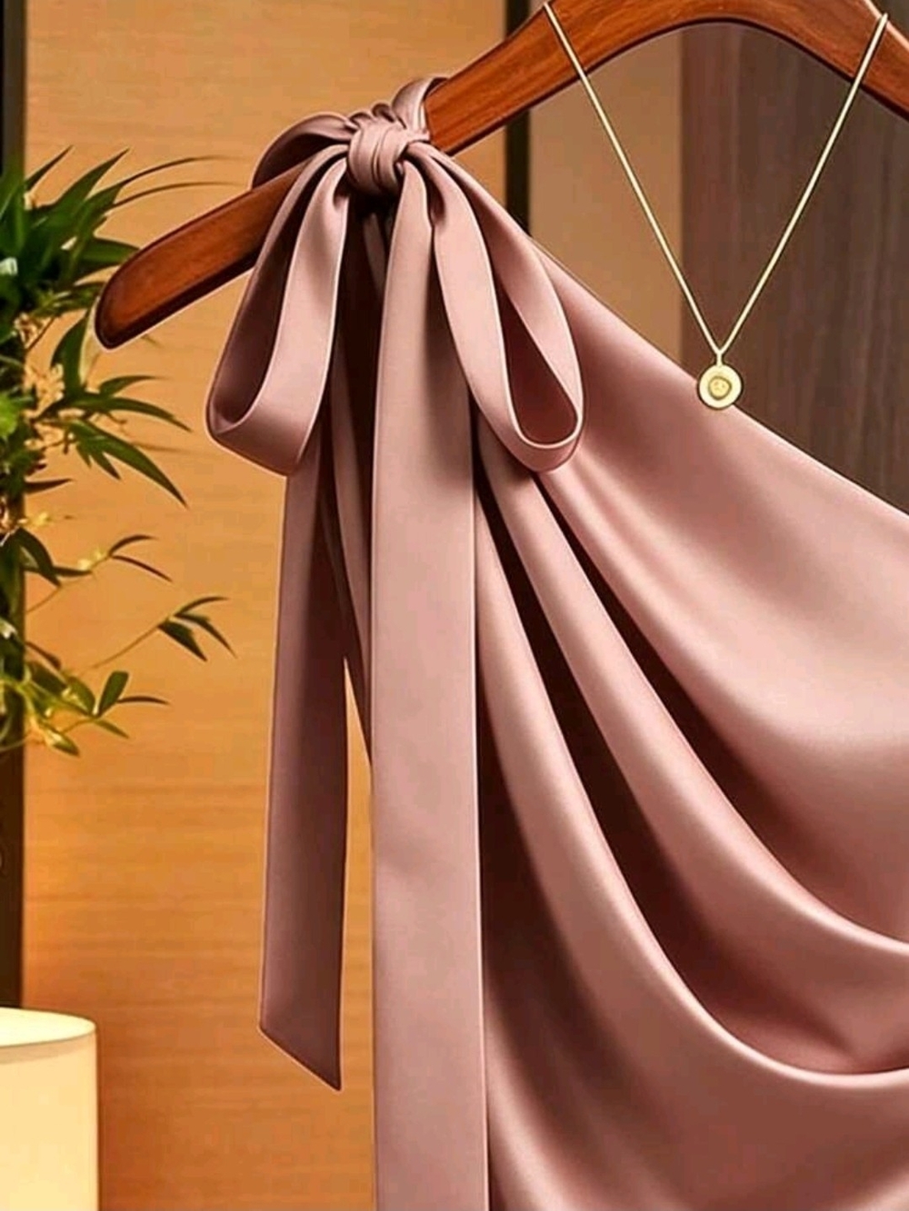 Franclia Satin Shoulder Bow Decor Asymmetrical Ruched Fitted Top - Picture 3 of 4